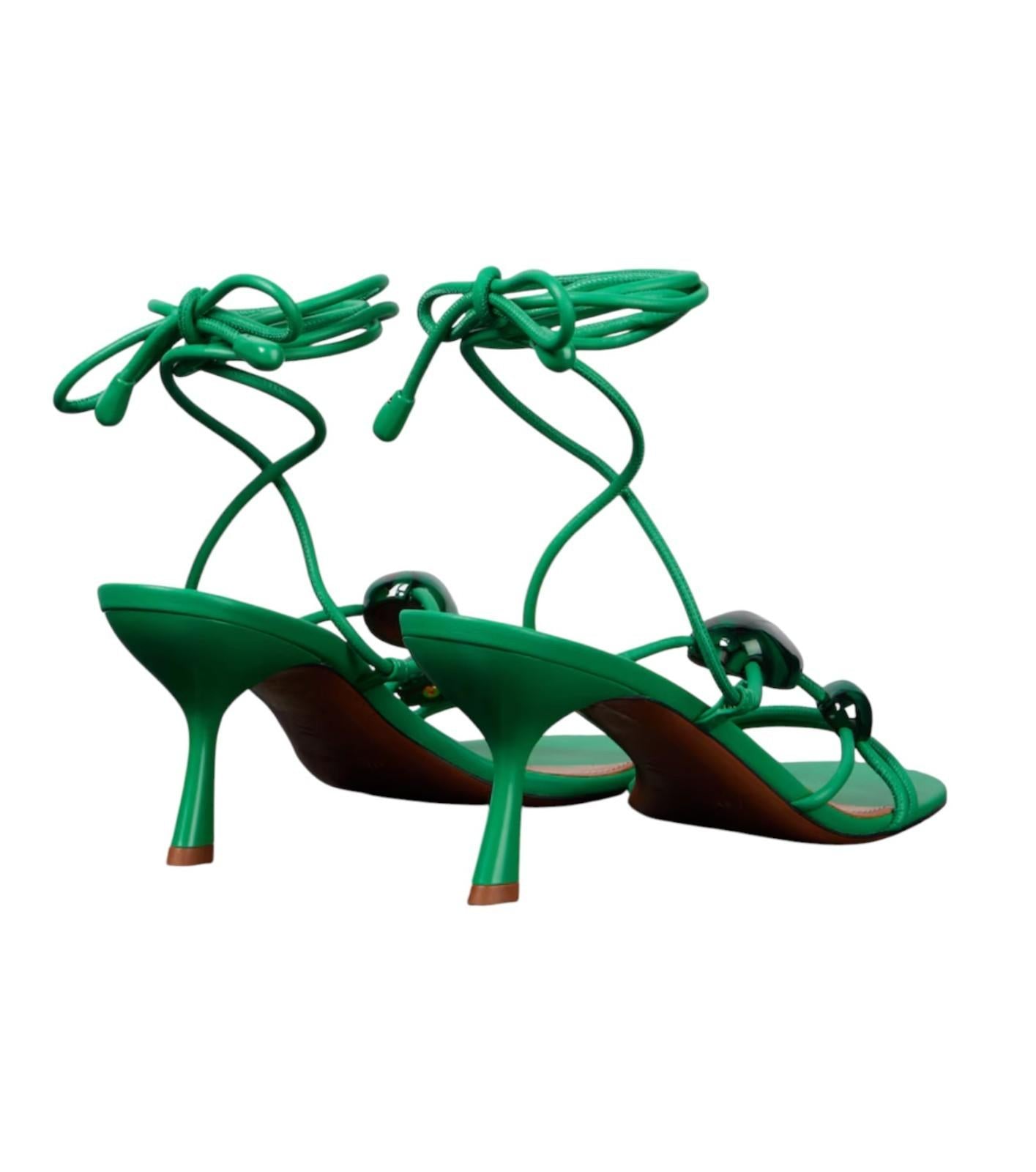 Zimmermann Gleam Sandal 65| Green, Strappy Tie, Heel, Stiletto, Pebble Detail