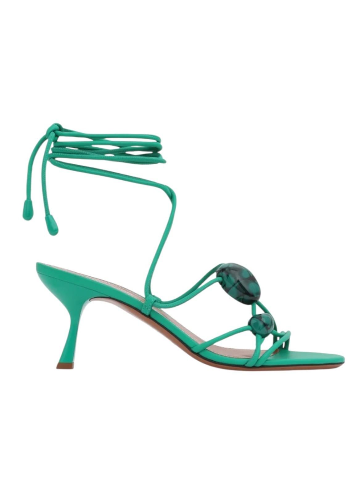 Zimmermann Gleam Sandal 65| Green, Strappy Tie, Heel, Stiletto, Pebble Detail