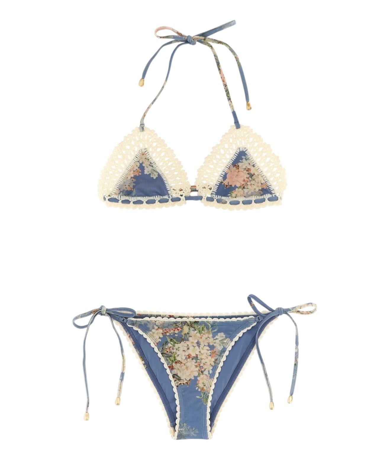 Zimmermann Cascadian Crochet Tri Bikini | Blue/White, Tie, Low Rise, Triangle