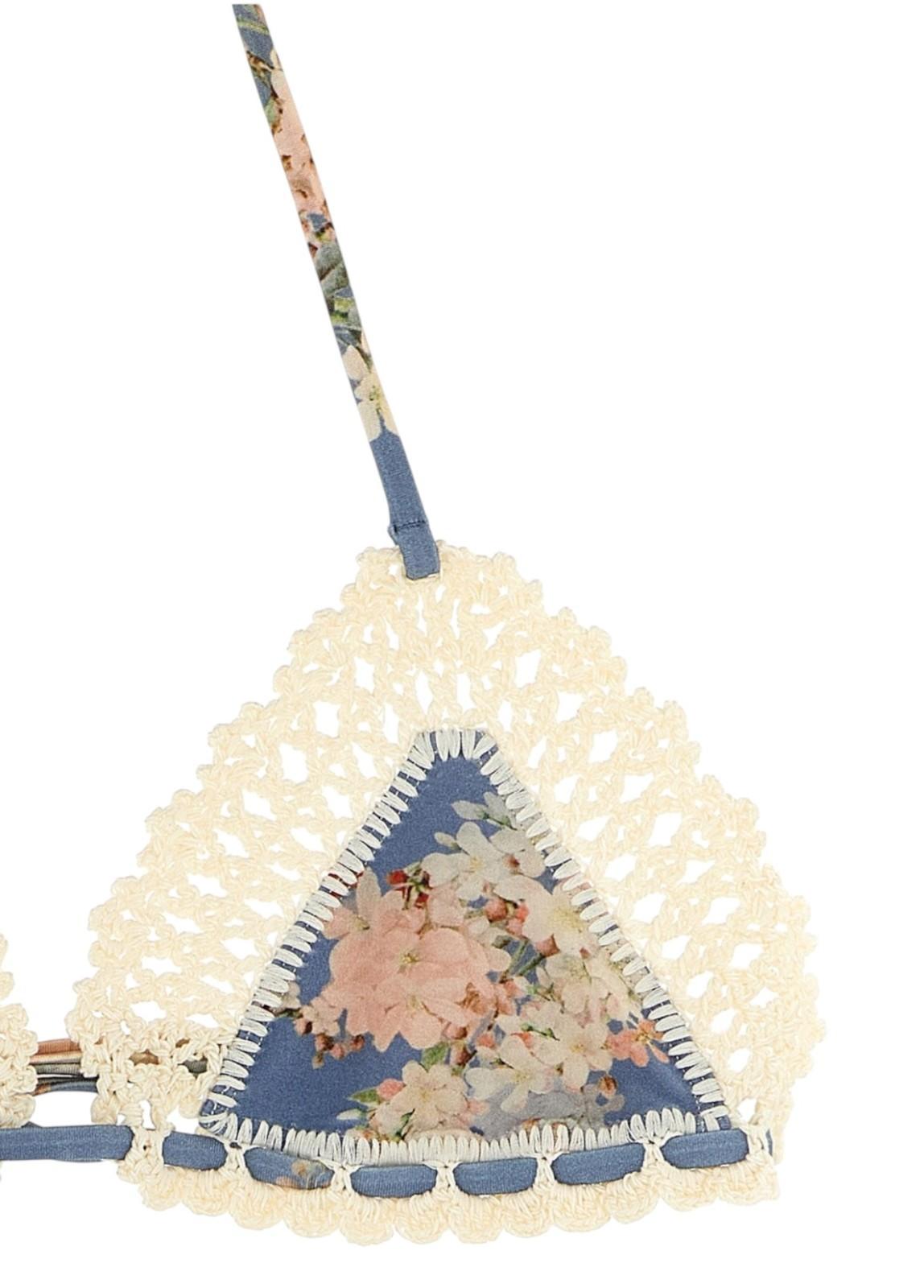 Zimmermann Cascadian Crochet Tri Bikini | Blue/White, Tie, Low Rise, Triangle