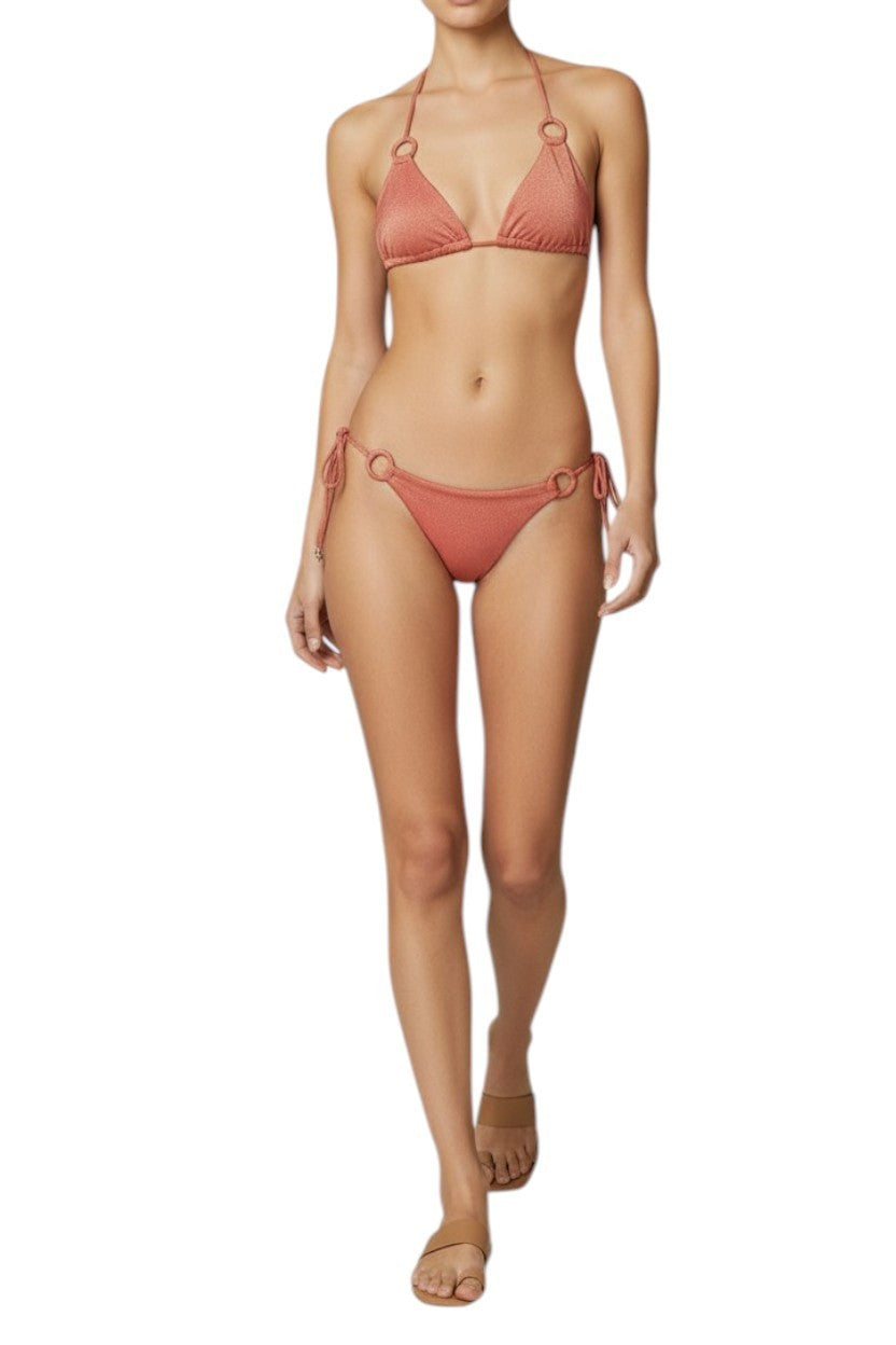 Zimmermann Tallow Metallic Ring Bikini | Lurex/Burnt Orange, Triangle, Low Rise