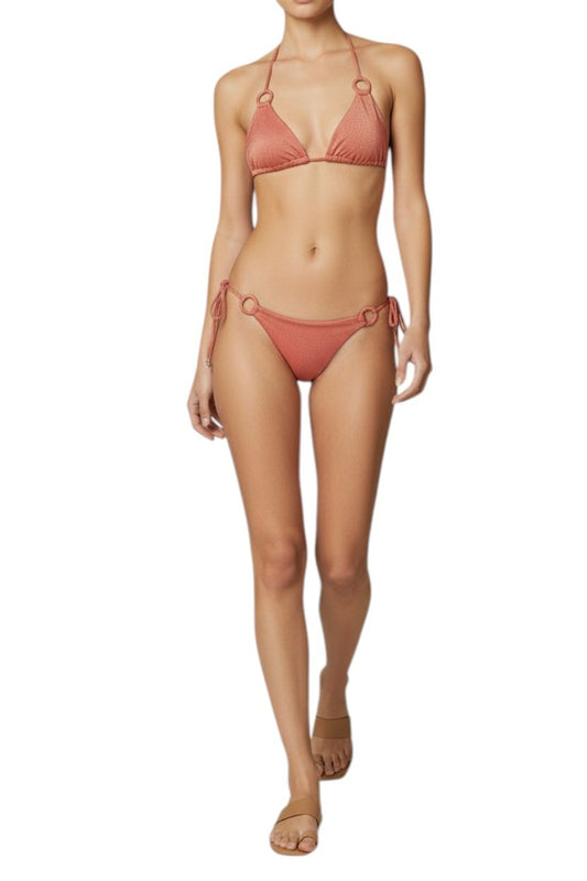 Zimmermann Tallow Metallic Ring Bikini | Lurex/Burnt Orange, Triangle, Low Rise