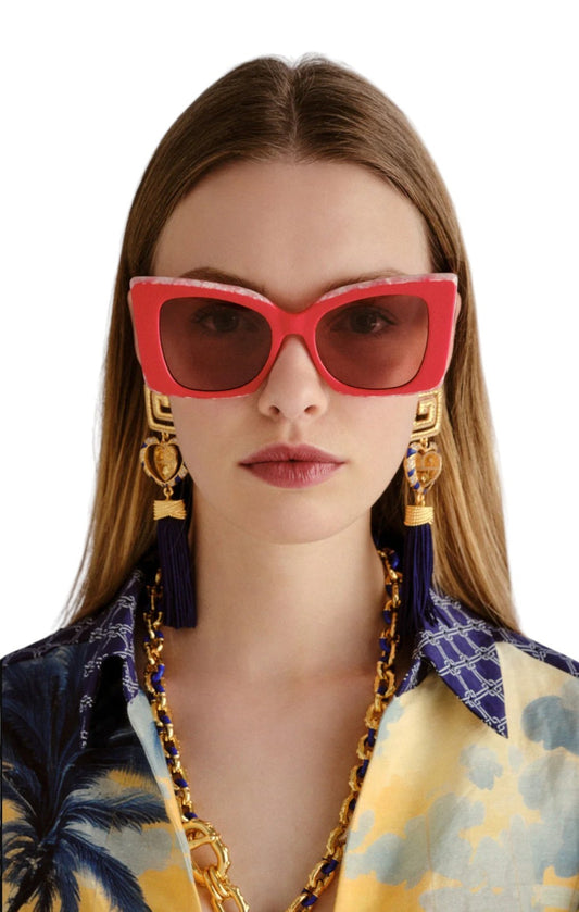 Camilla Where's My Valet Sunglasses | Poppy Red/Ivory Marble Oversized, Cats Eye