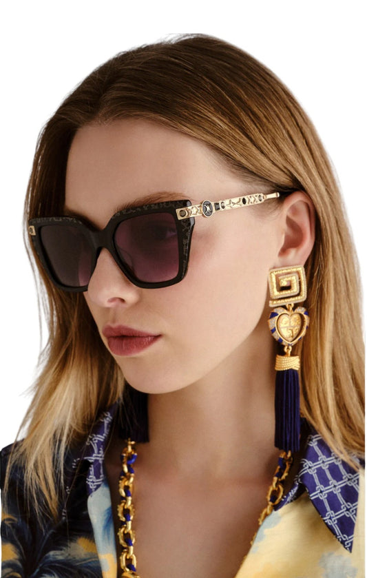 Camilla Here Comes Trouble Sunglasses | Black/Gold Glitter, Acetate, Cats Eye