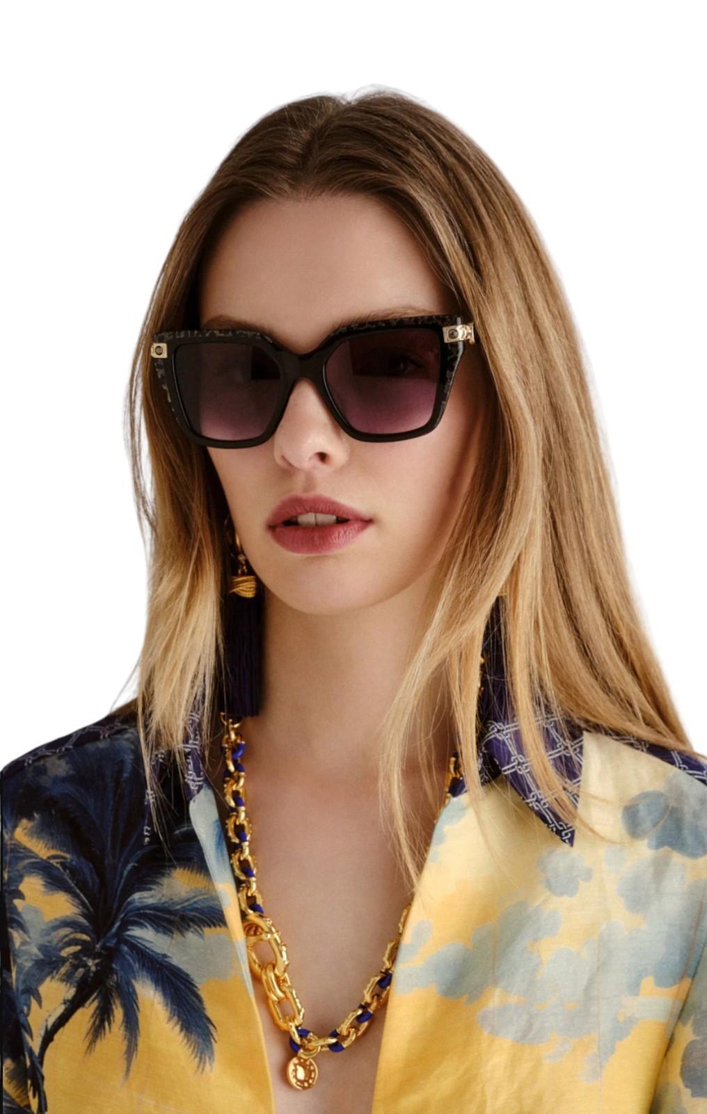 Camilla Here Comes Trouble Sunglasses | Black/Gold Glitter, Acetate, Cats Eye