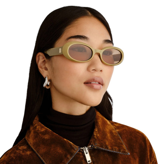 Le Specs Work It Sunglasses | Small Oval, Biscotti/Beige, Brown Lenses, Acetate