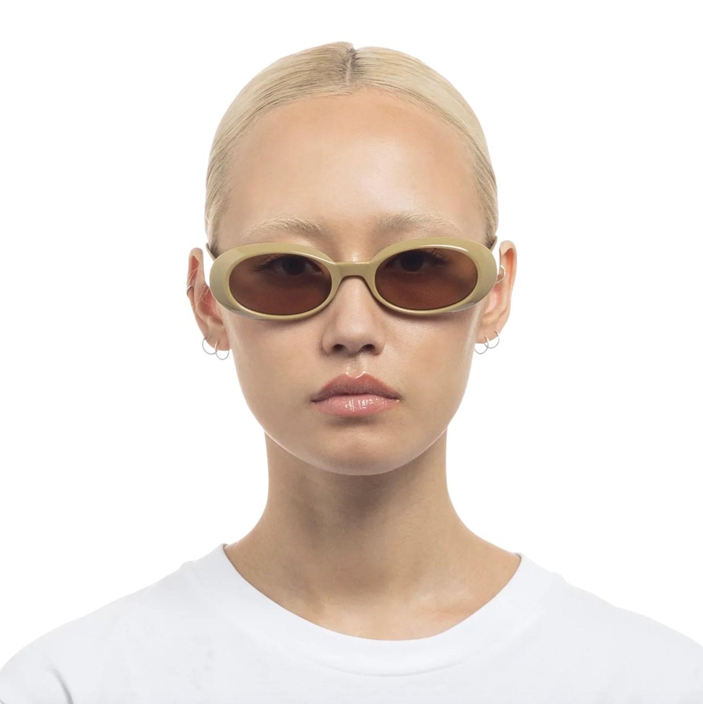 Le Specs Work It Sunglasses | Small Oval, Biscotti/Beige, Brown Lenses, Acetate