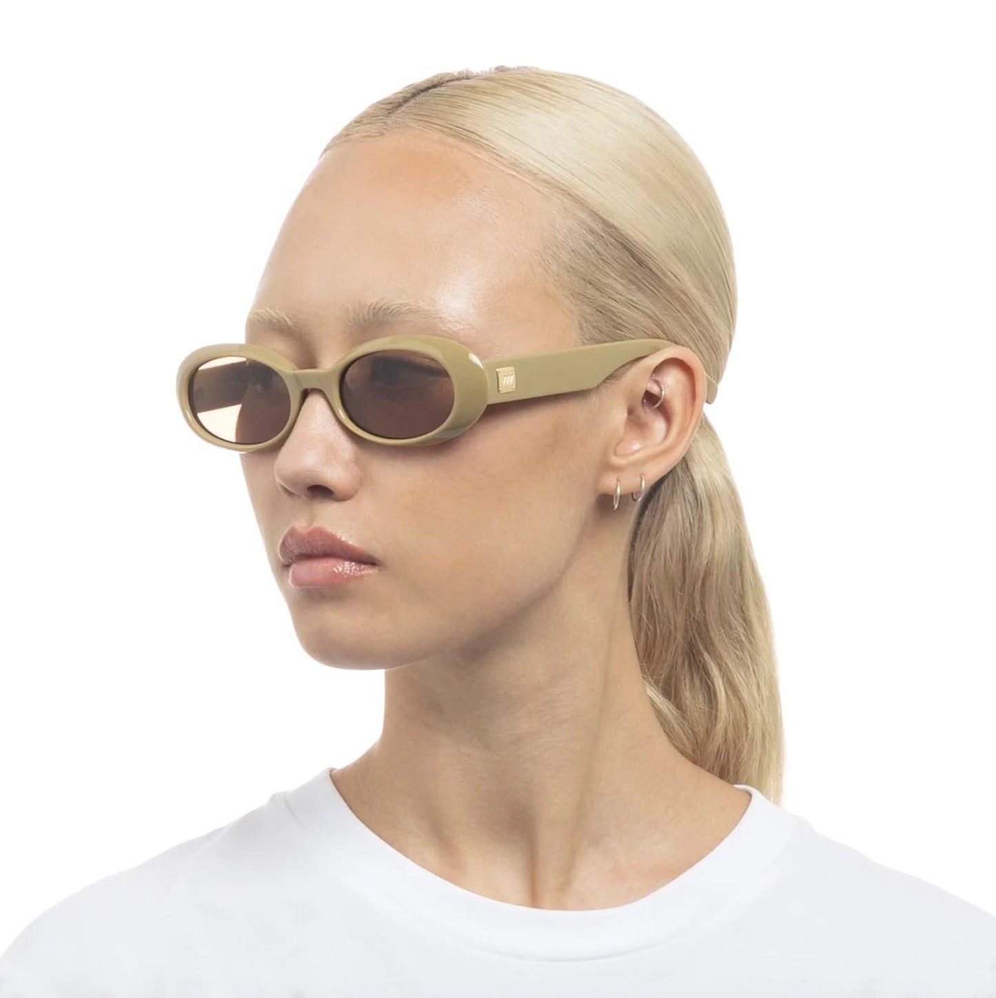 Le Specs Work It Sunglasses | Small Oval, Biscotti/Beige, Brown Lenses, Acetate