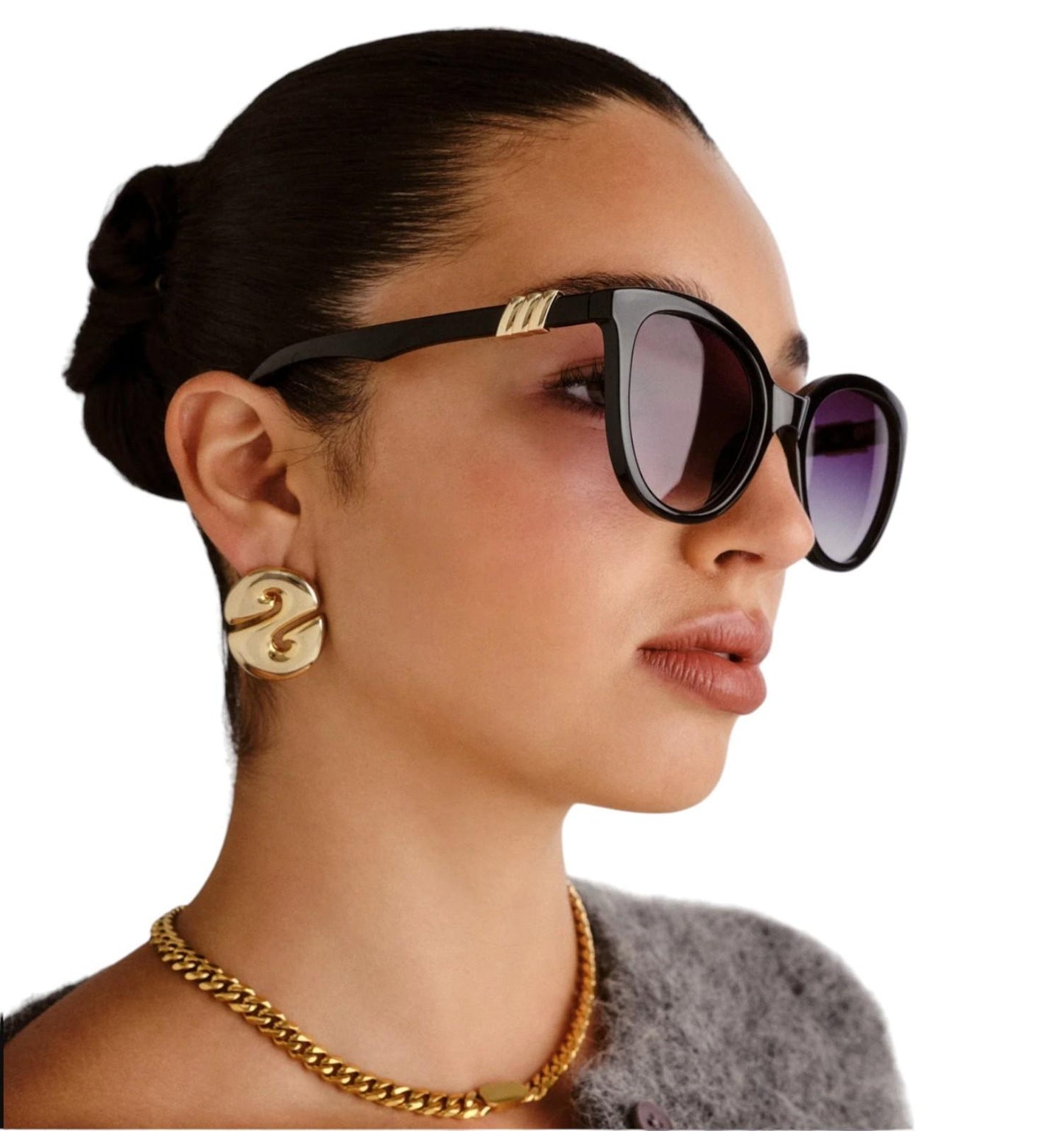 Le Specs The Muse Sunglasses | Black, Gradient Lenses,  Oversized, Round/Cat Eye