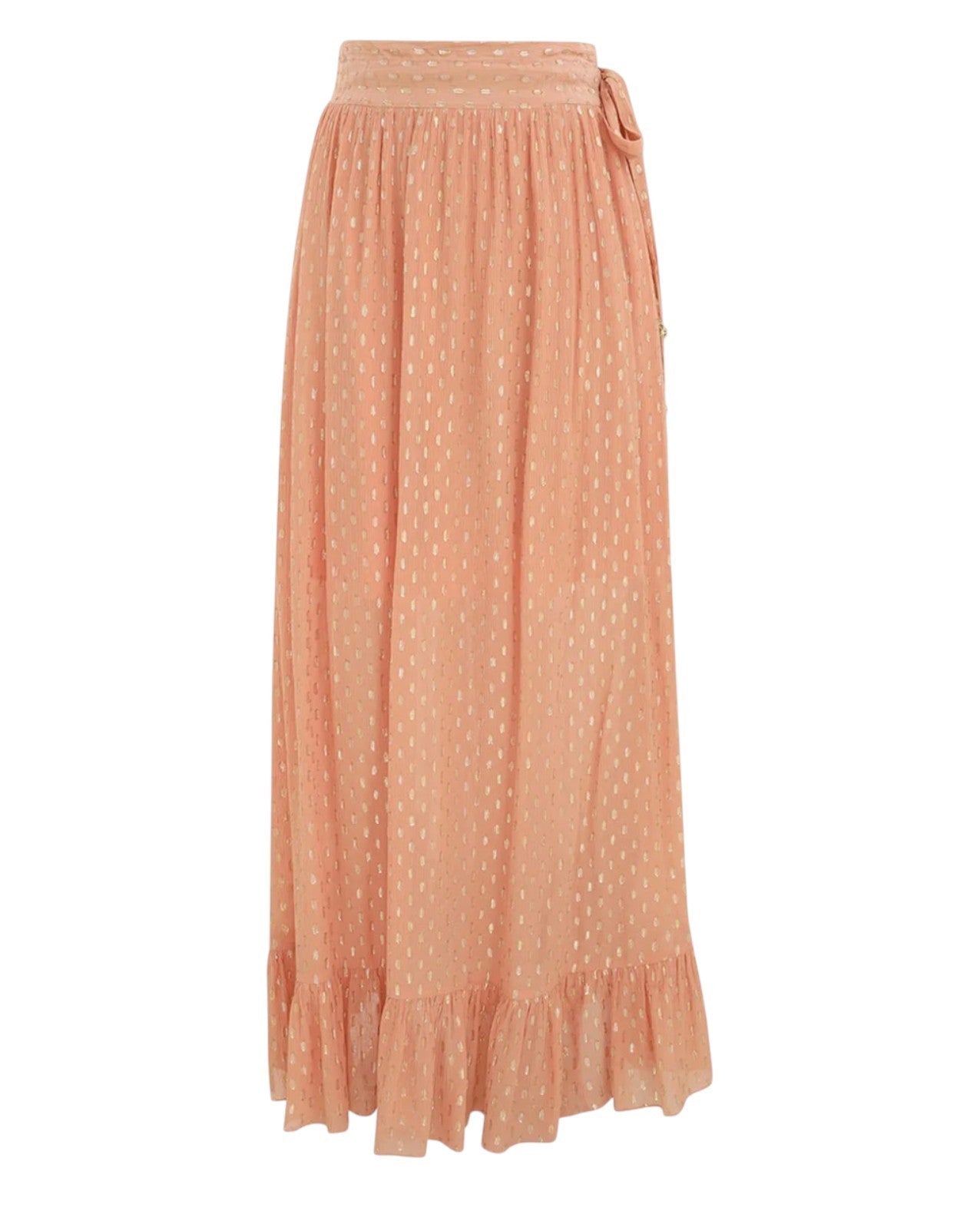 Zimmermann Rhiannon Metallic Frill Skirt |Peach/Gold, Lurex, Midi, Elastic Waist