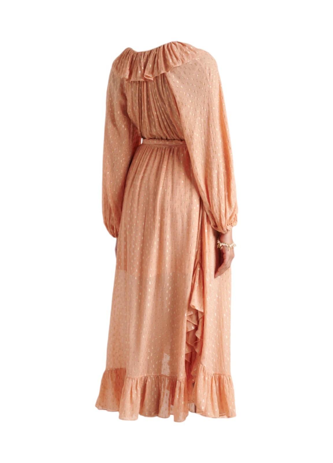 Zimmermann Rhiannon Metallic Frill Skirt |Peach/Gold, Lurex, Midi, Elastic Waist