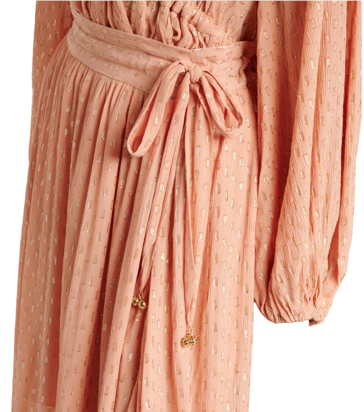 Zimmermann Rhiannon Metallic Frill Skirt |Peach/Gold, Lurex, Midi, Elastic Waist