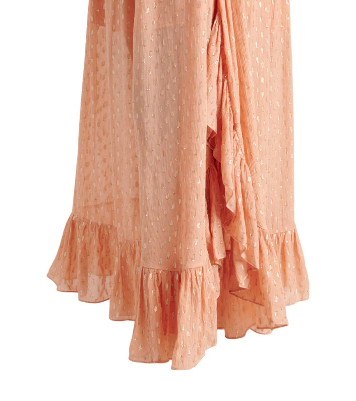Zimmermann Rhiannon Metallic Frill Skirt |Peach/Gold, Lurex, Midi, Elastic Waist
