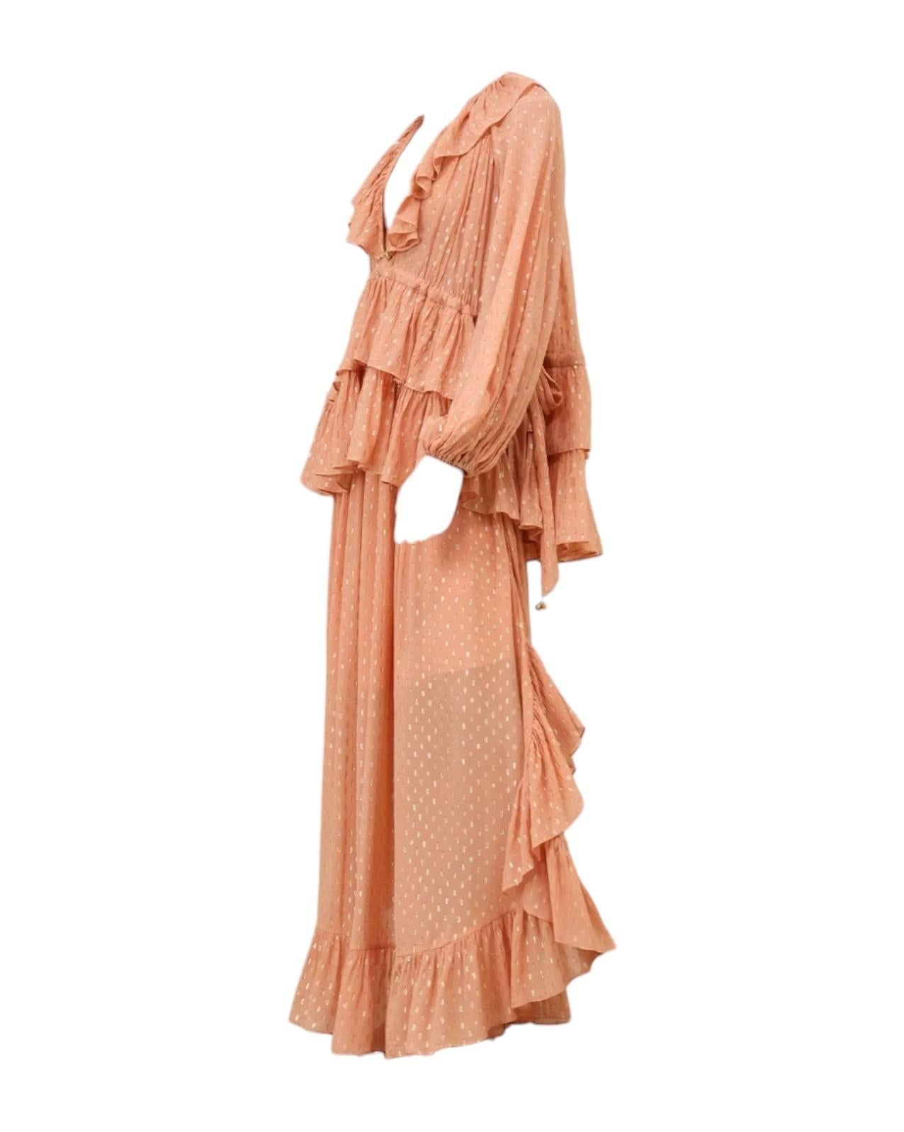 Zimmermann Rhiannon Metallic Frill Skirt |Peach/Gold, Lurex, Midi, Elastic Waist