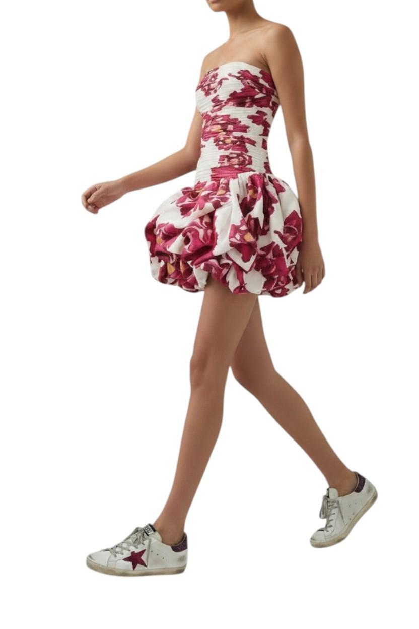 Aje Violette Bubble Hem Mini Dress | Boldly Blooming Floral, Ruched, Strapless