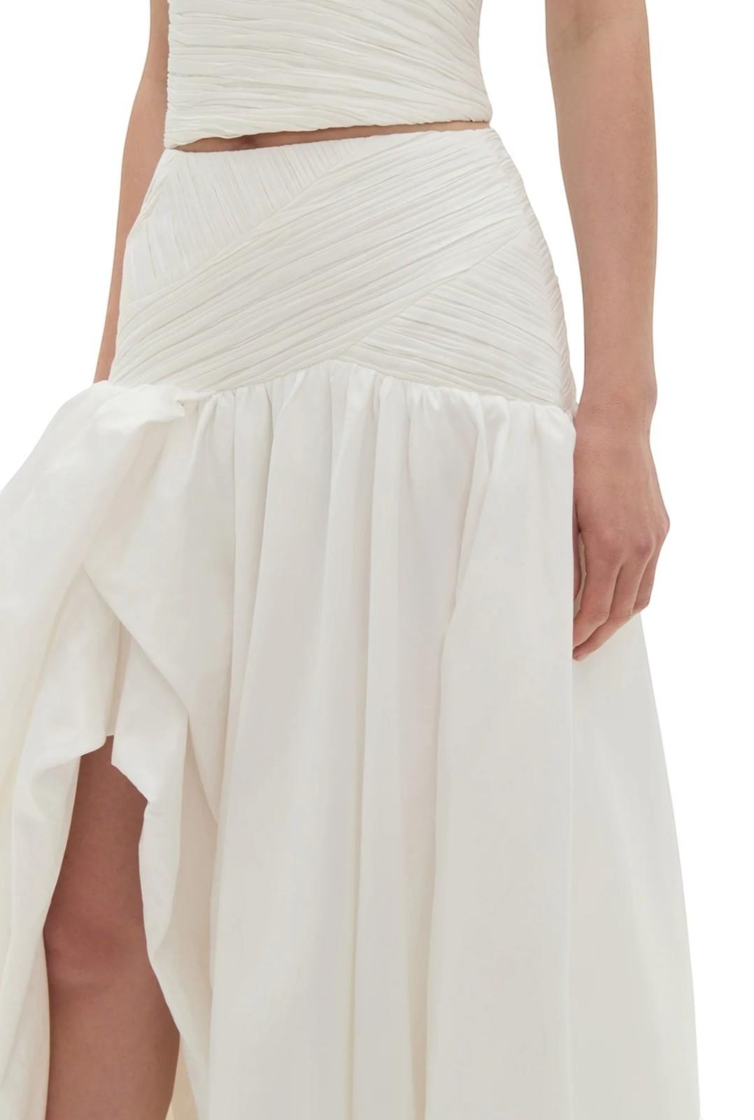 Naked Pear Aje Constellation ivory cotton midi skirt with a ruched waistband and voluminous draped bubble hem