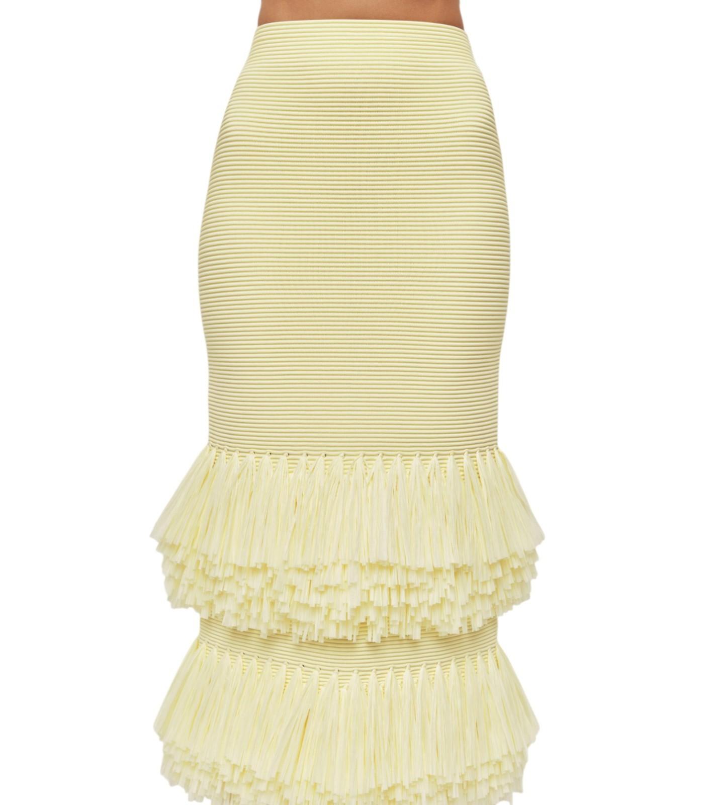 Yellow skirt with ruffled bottom on a white background