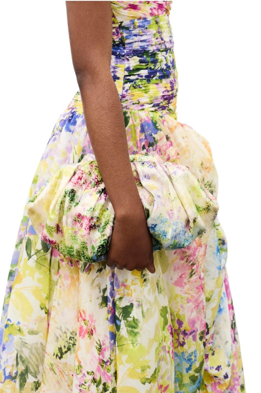 Colorful floral dress with a white background