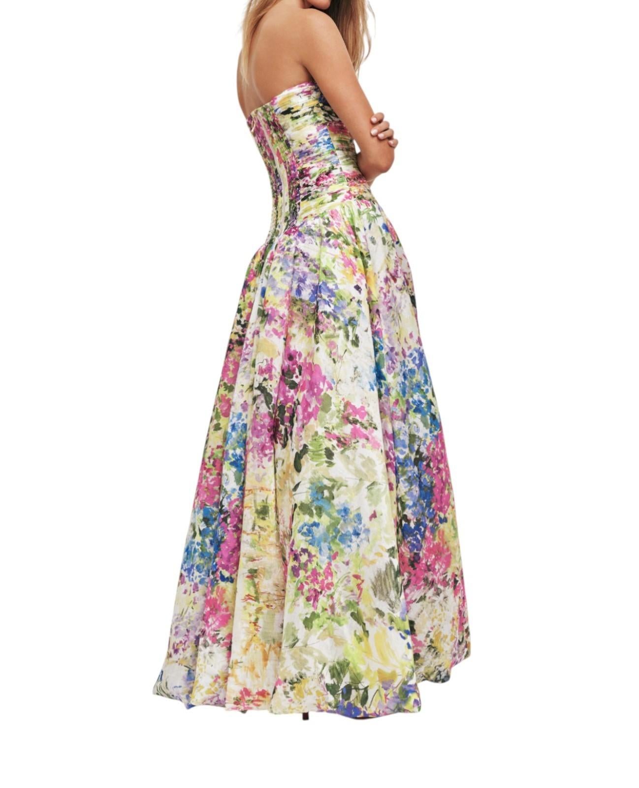 Floral strapless dress on a white background