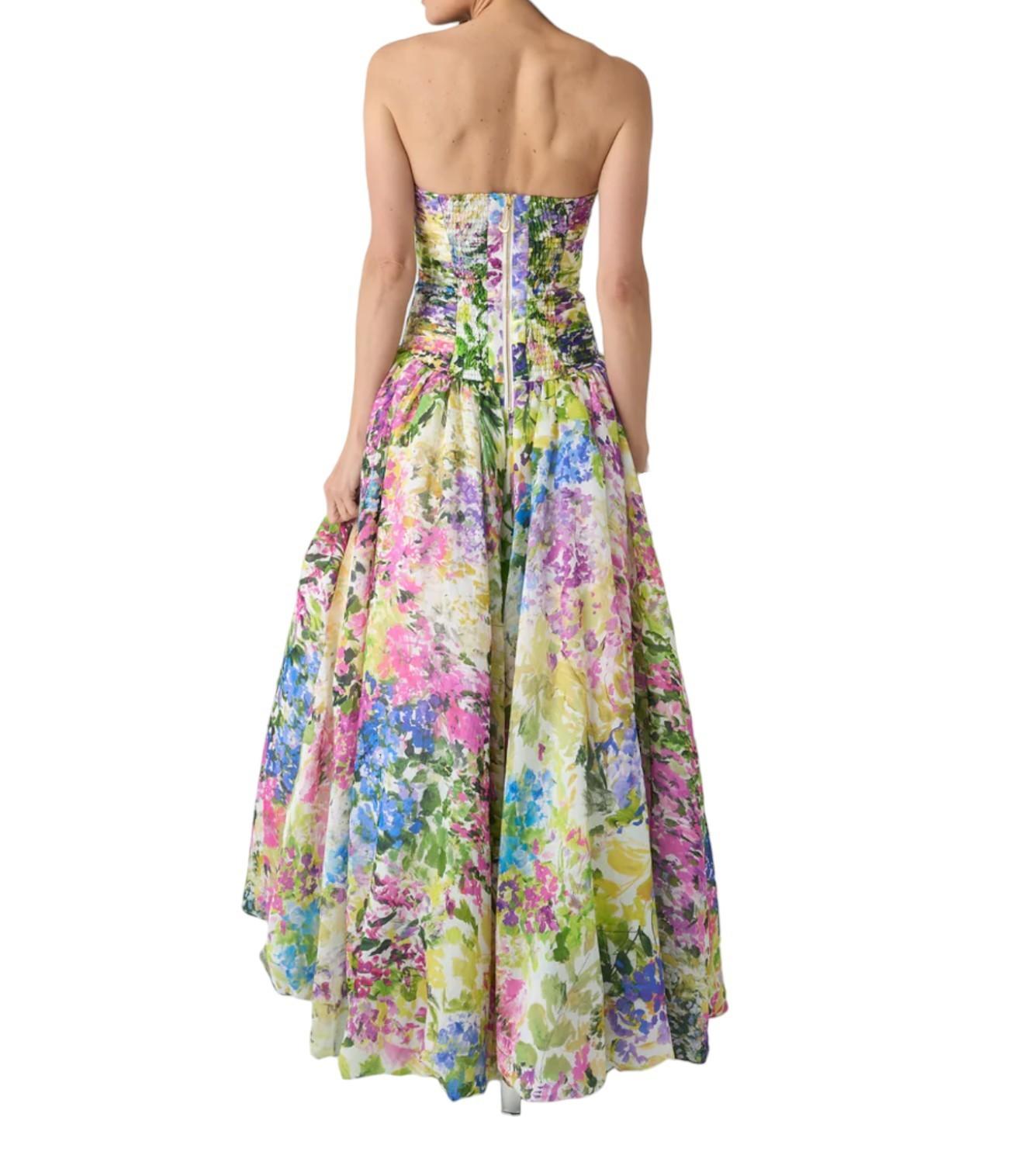 Floral strapless dress on a white background