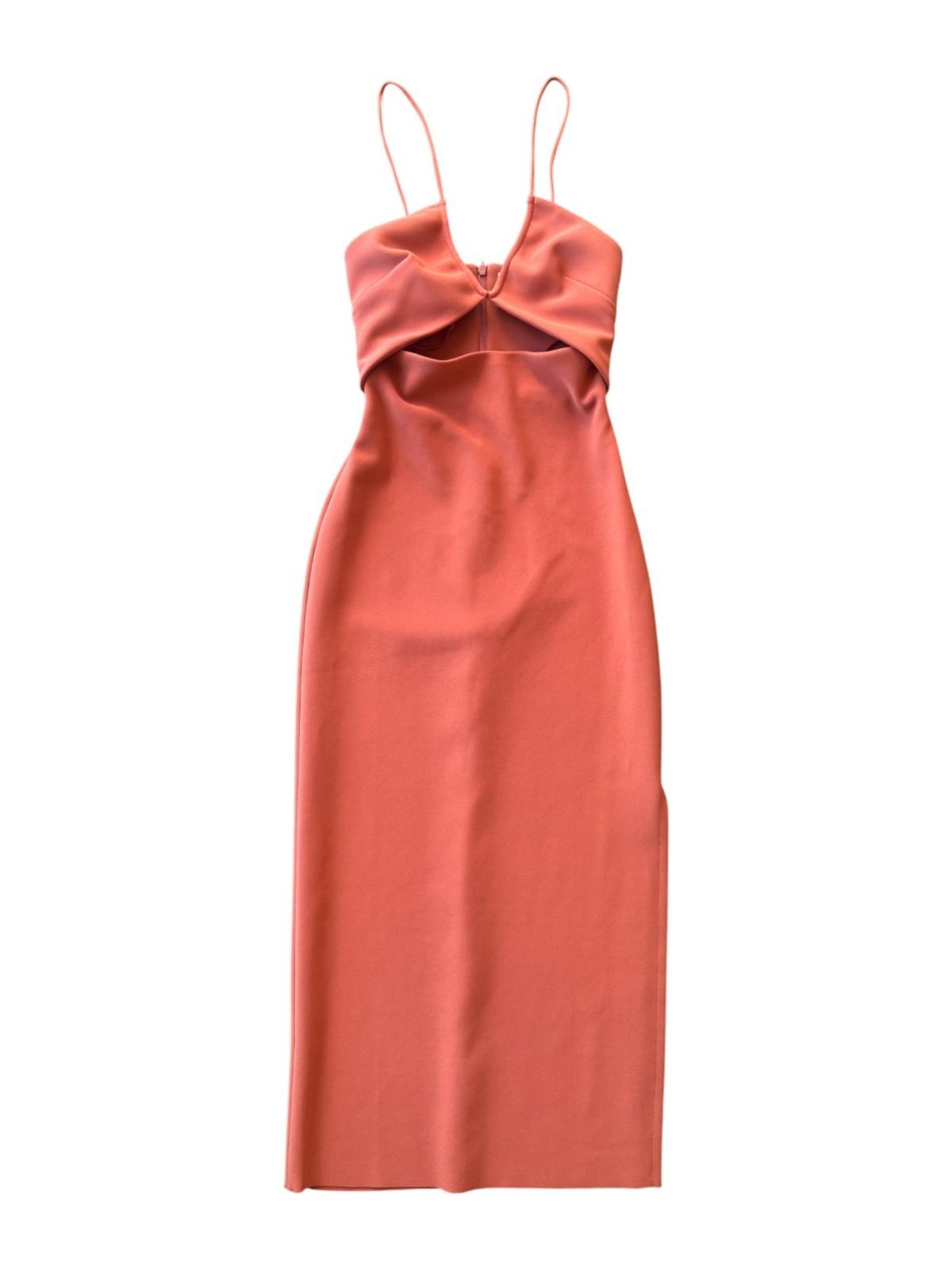 Bec + Bridge Ruby Midi Dress | Rust/Red, Stretch, Bodycon, Low V Neckline