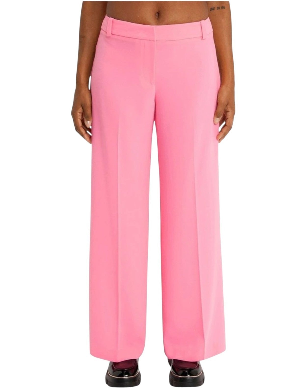 CUE Flat Front Wide Leg Pants/Trousers | Bright Pink, Sz 10, Mid Rise, Belt Loop