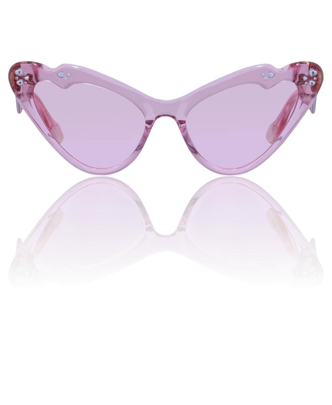 Naked Pear Camilla Flutterby cat eye sunglasses in pink lemonade acetate with crystal accents and tonal pink lenses.