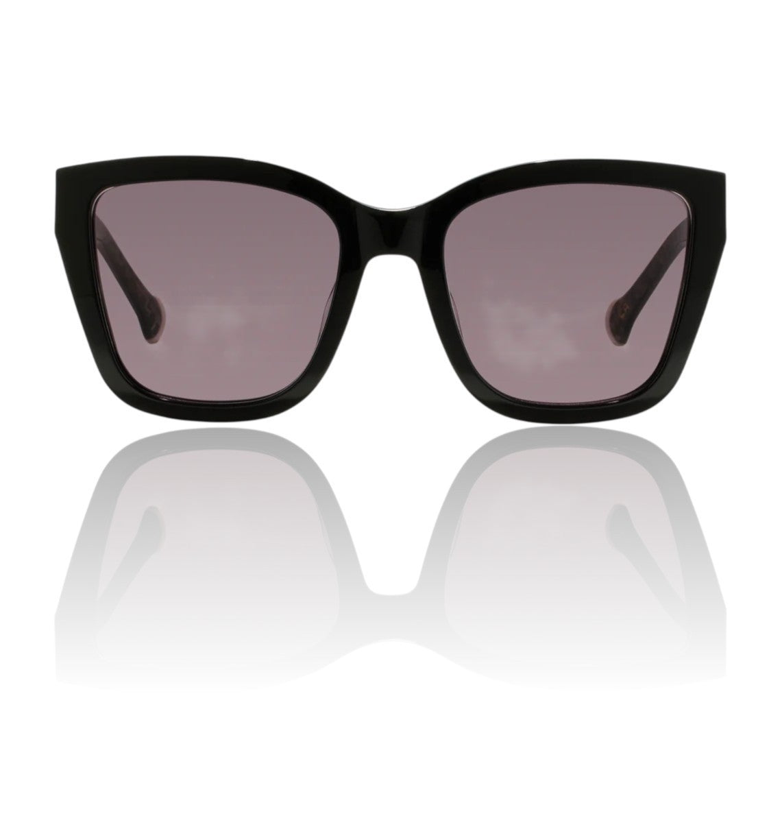 Black sunglasses with a reflective surface on a white background