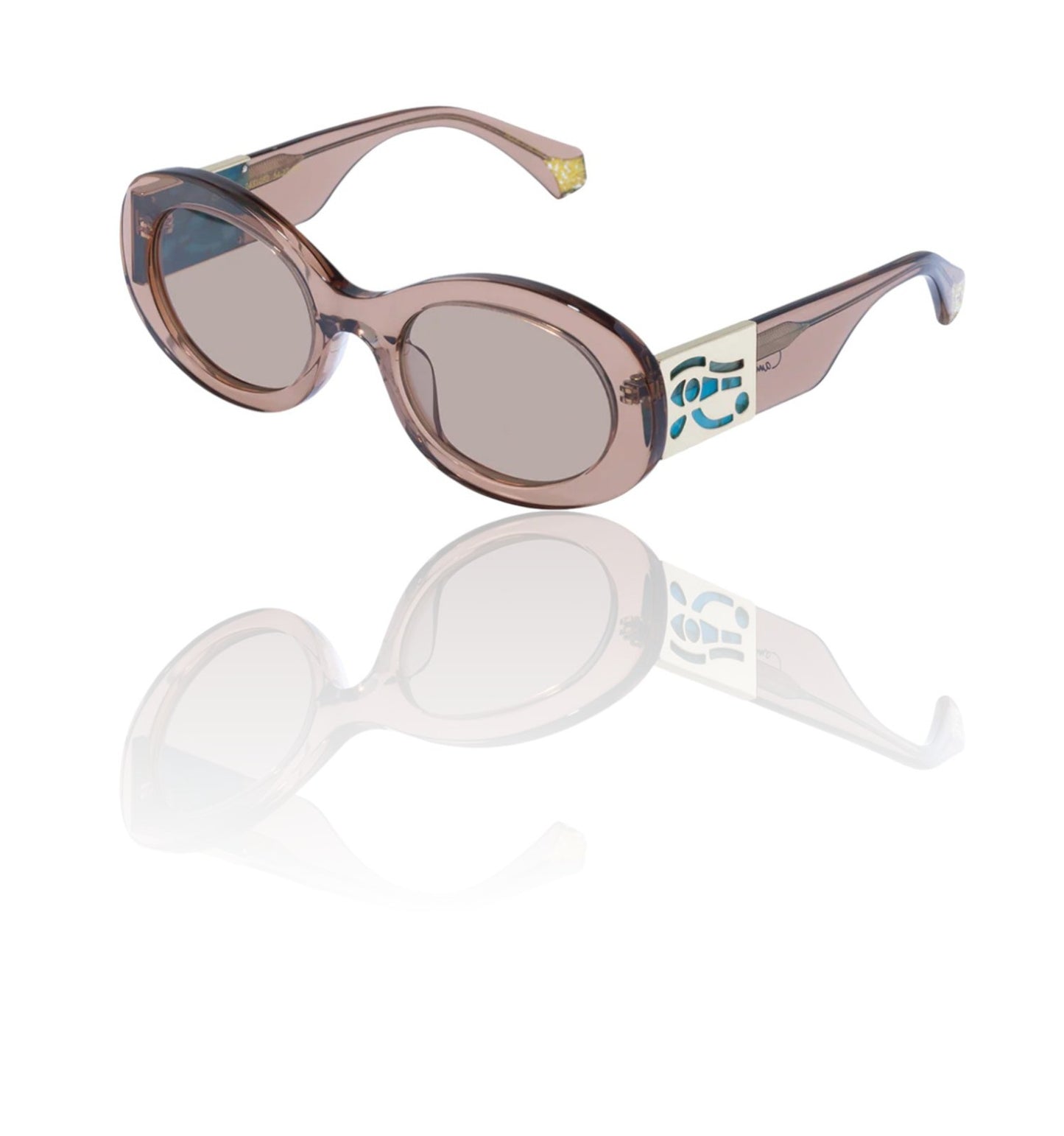 Sunglasses with a clear case on a white background