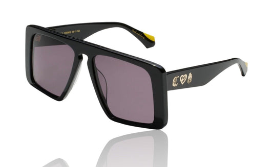 Black acetate square aviator-style sunglasses with a vintage inspo design, featuring oversized proportions and hand-polished finish.