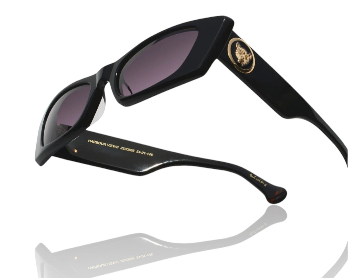 Camilla Harbour Views Sunglasses | Black, Acetate, Gold Jagi, Cats Eye/Rectangle
