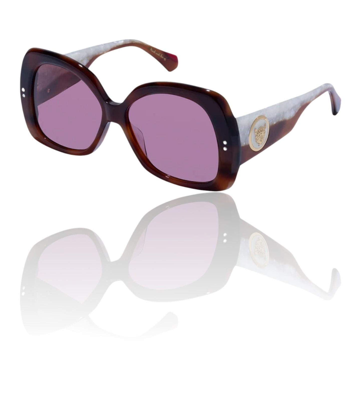 Sunglasses with a reflective surface on a white background