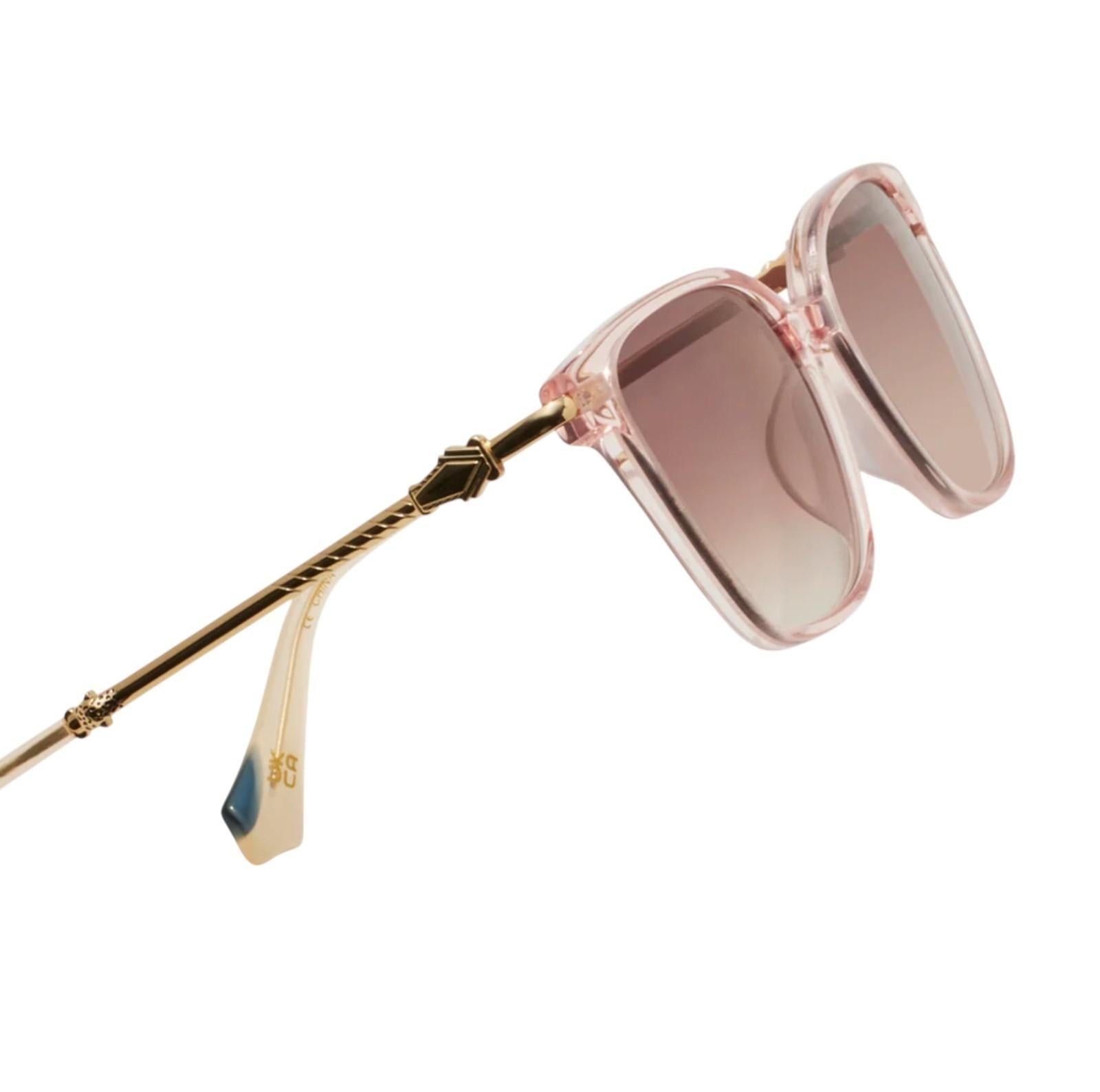 Sunglasses with pink frame and lenses on a white background