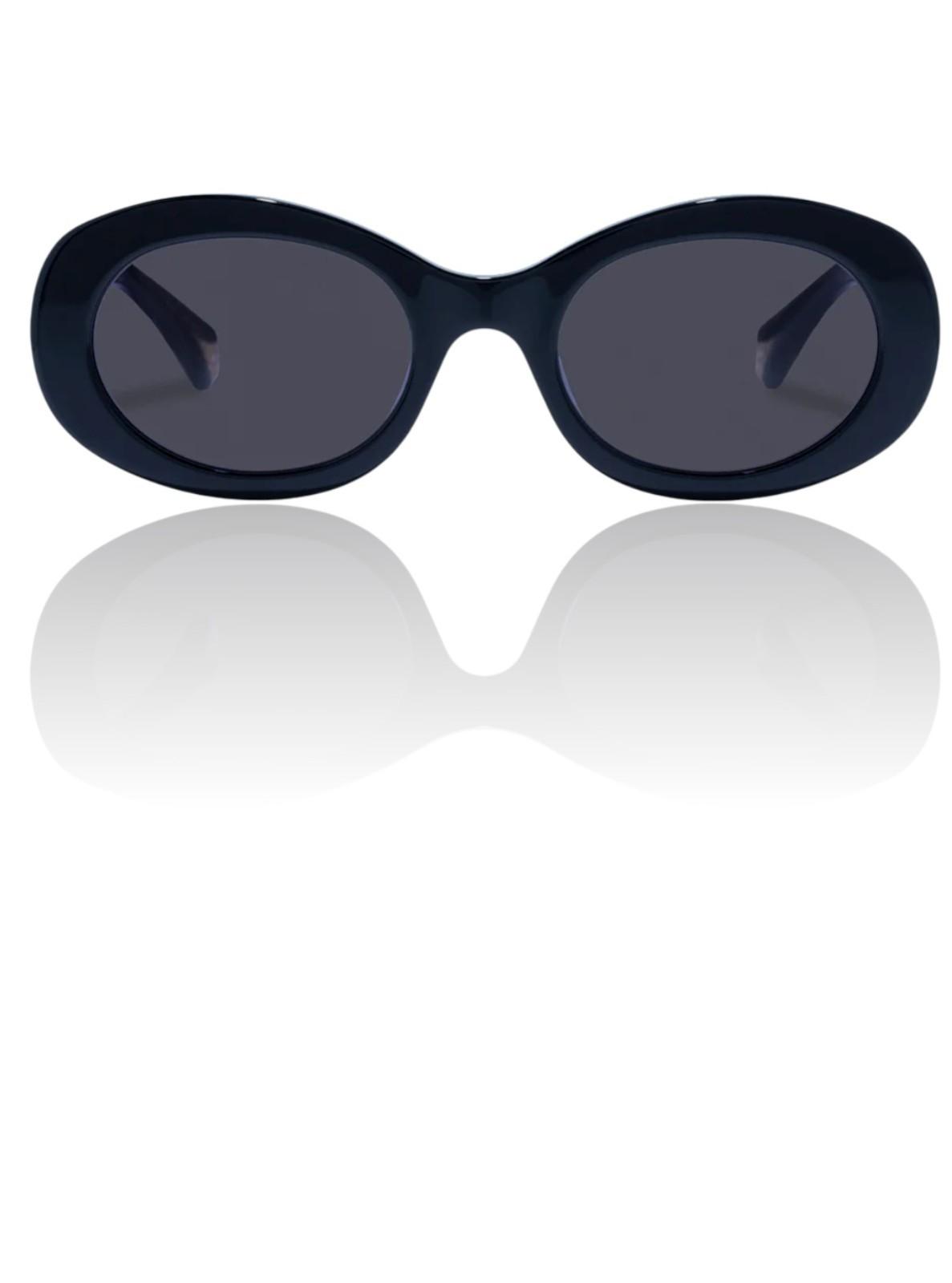 Black sunglasses with dark lenses on a white background