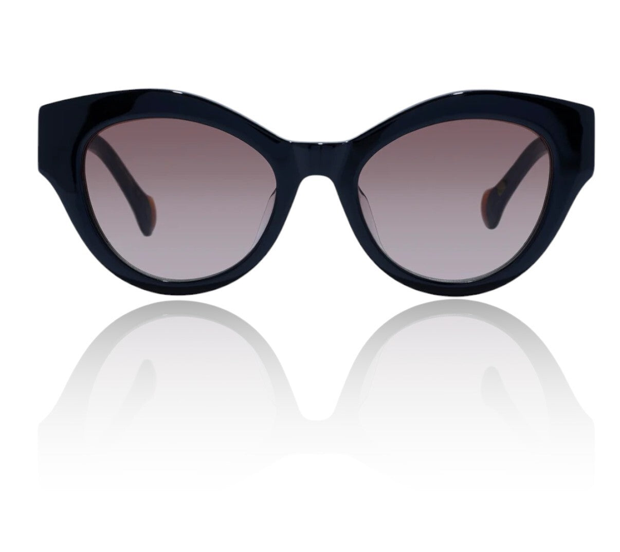 Black cat-eye sunglasses with gradient lenses on a white background