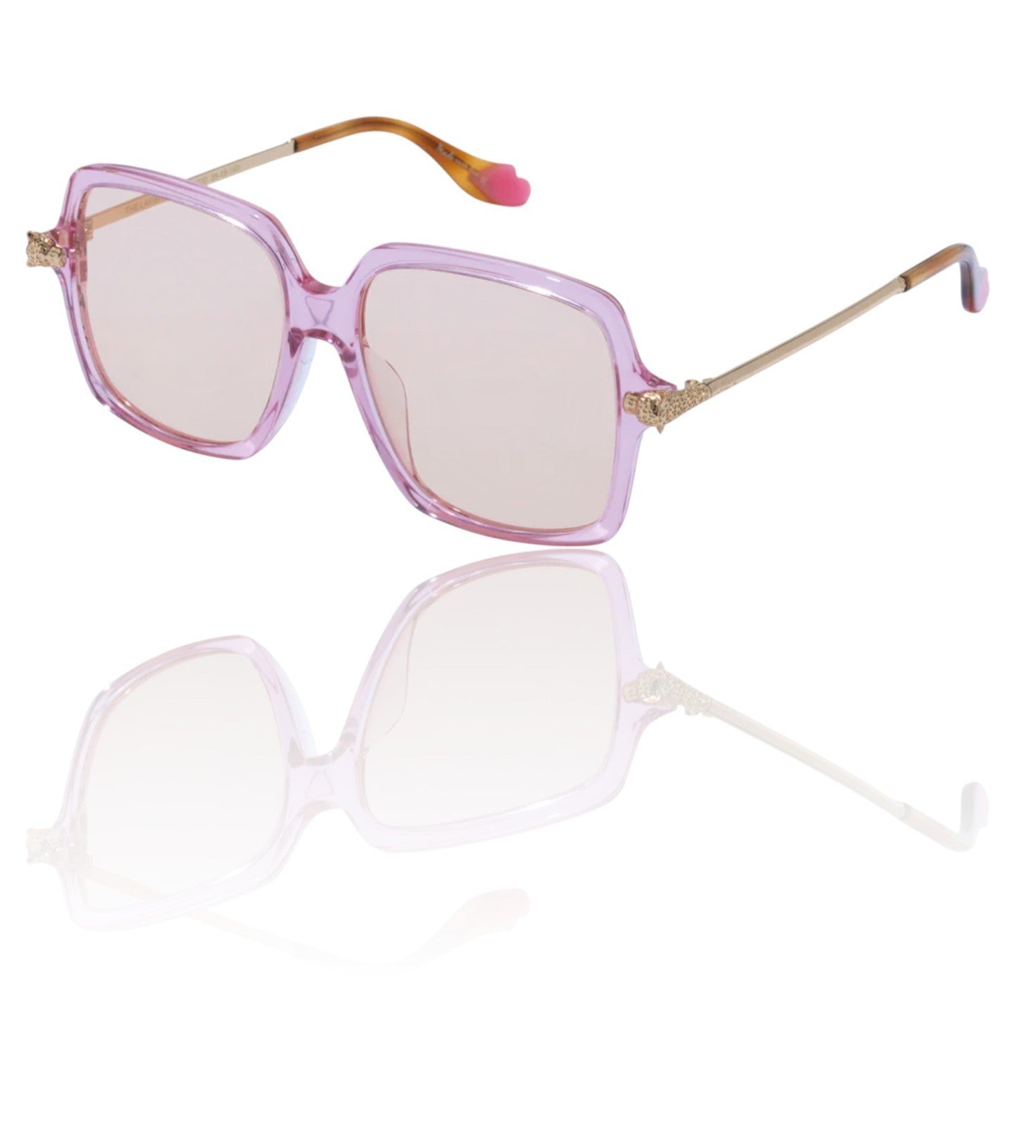 Sunglasses with pink frame and lenses on a white background