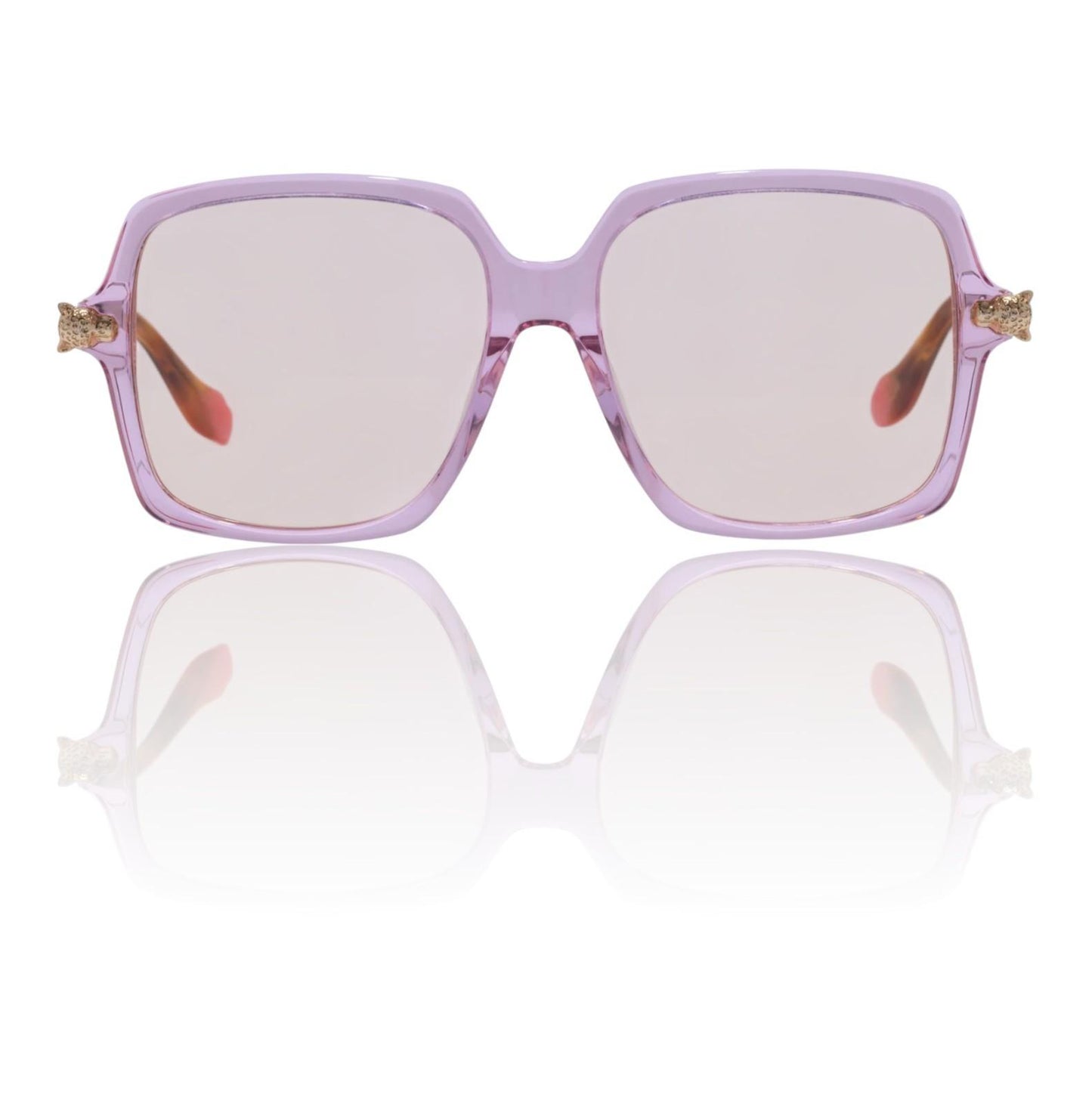 Sunglasses with a purple frame on a white background