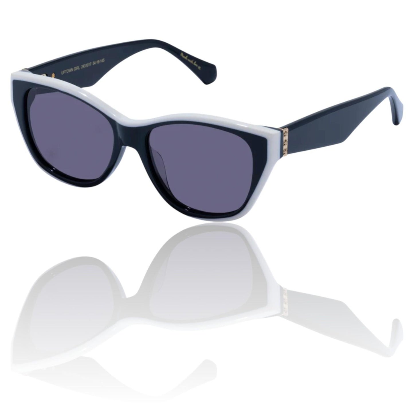 Sunglasses with dark lenses and white frame on a white background