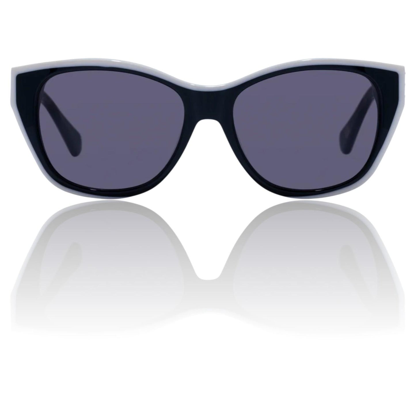 Black sunglasses with dark lenses on a white background