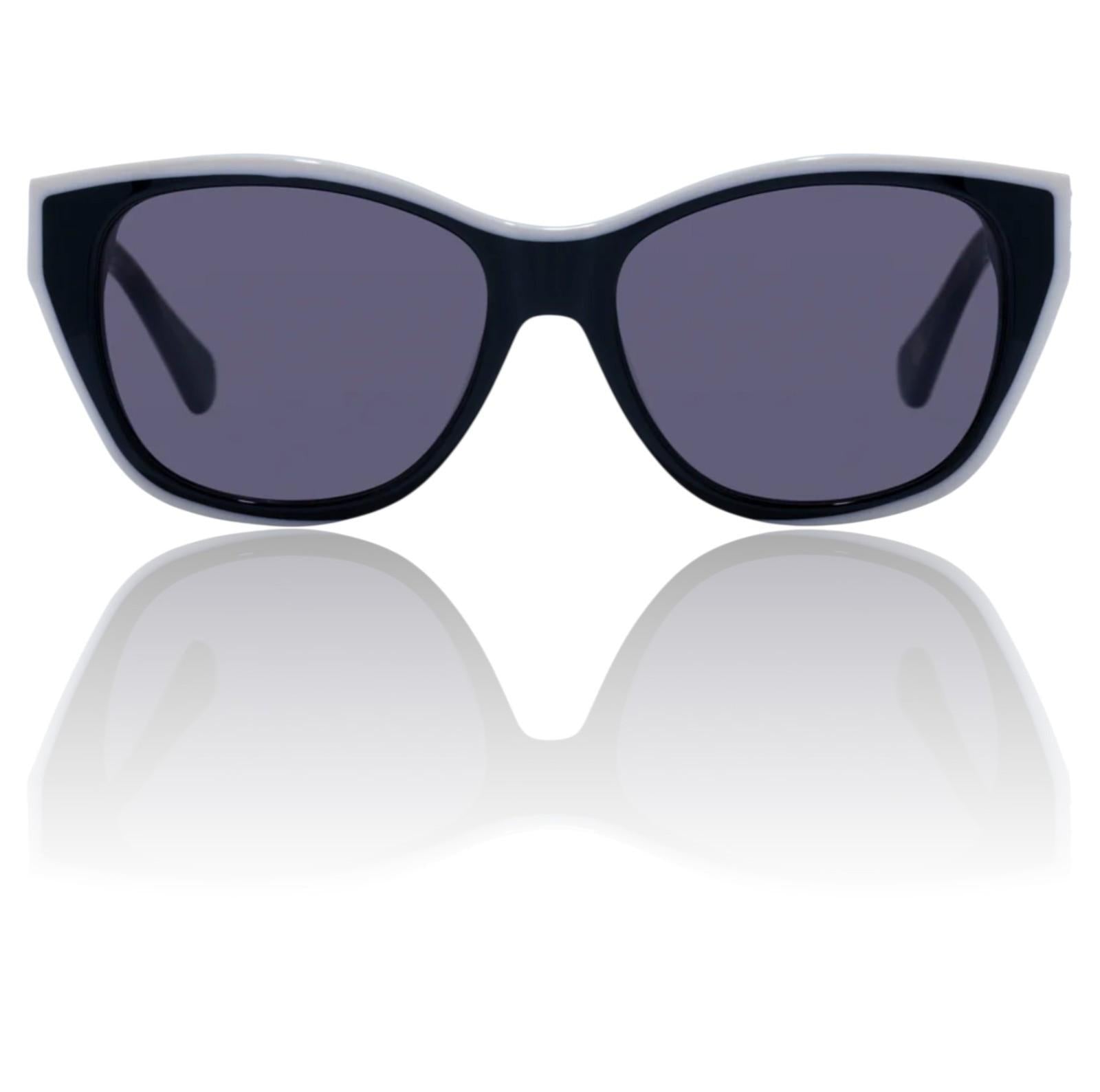 Black sunglasses with dark lenses on a white background