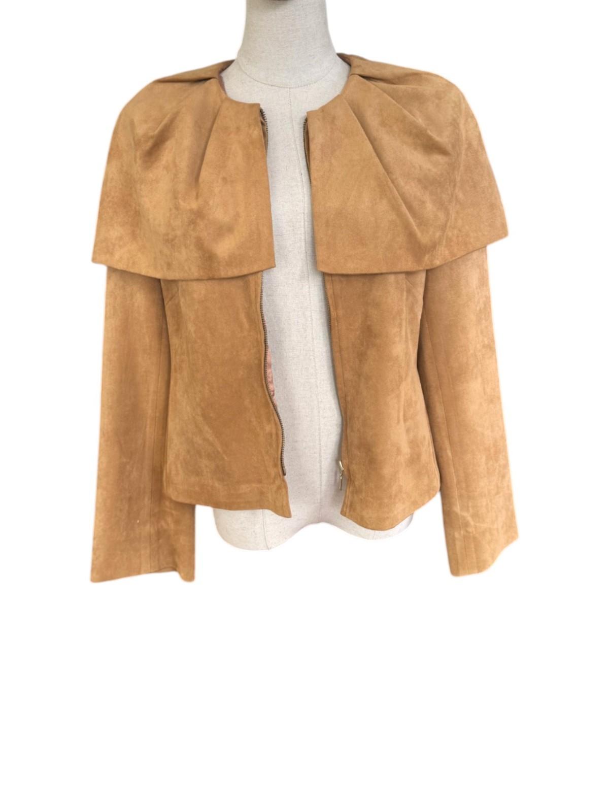 Carla Zampatti Suede-Effect Caped Jacket | Camel/Brown, Sz 10, Zipper, Lined
