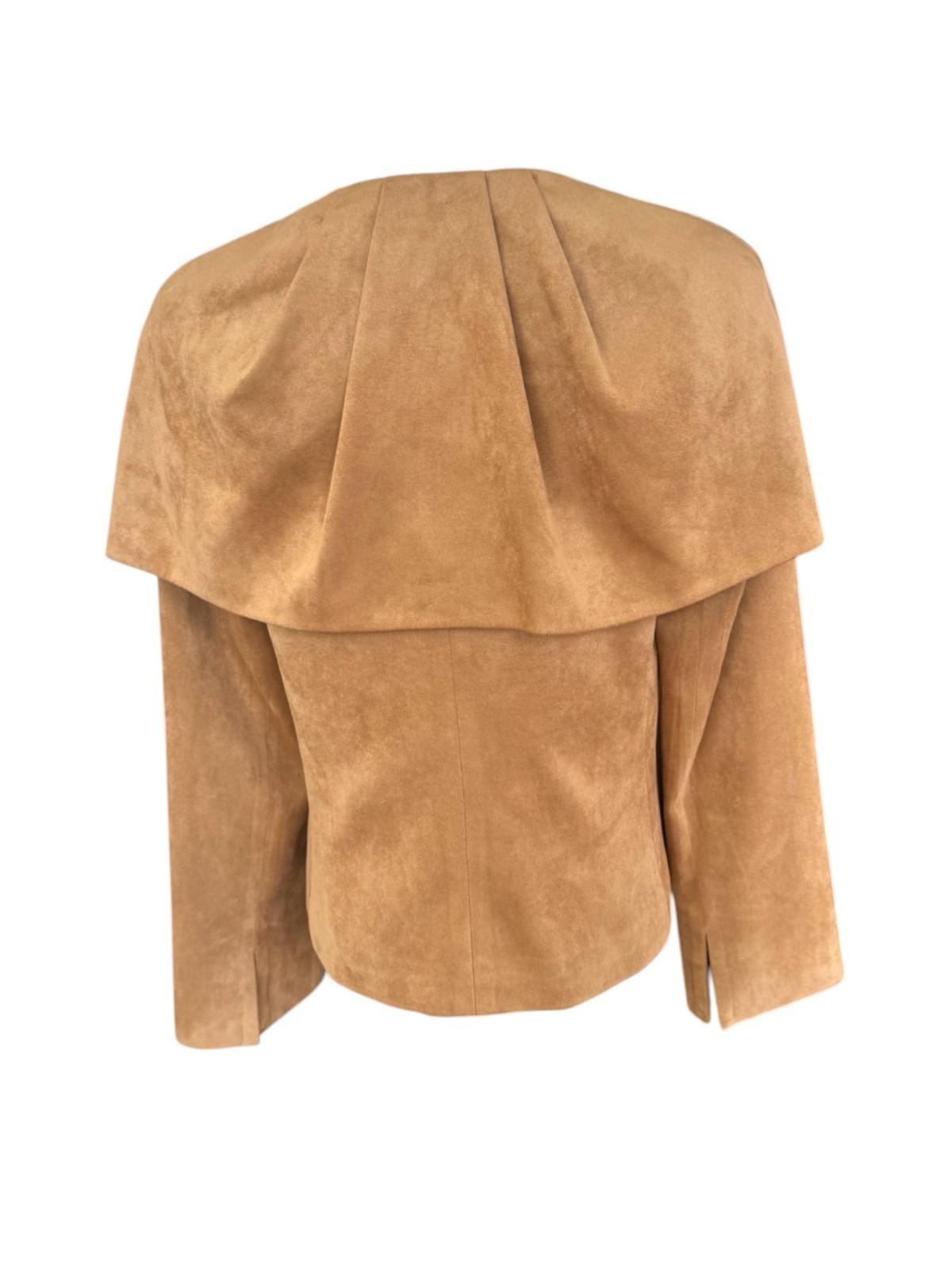 Carla Zampatti Suede-Effect Caped Jacket | Camel/Brown, Sz 10, Zipper, Lined