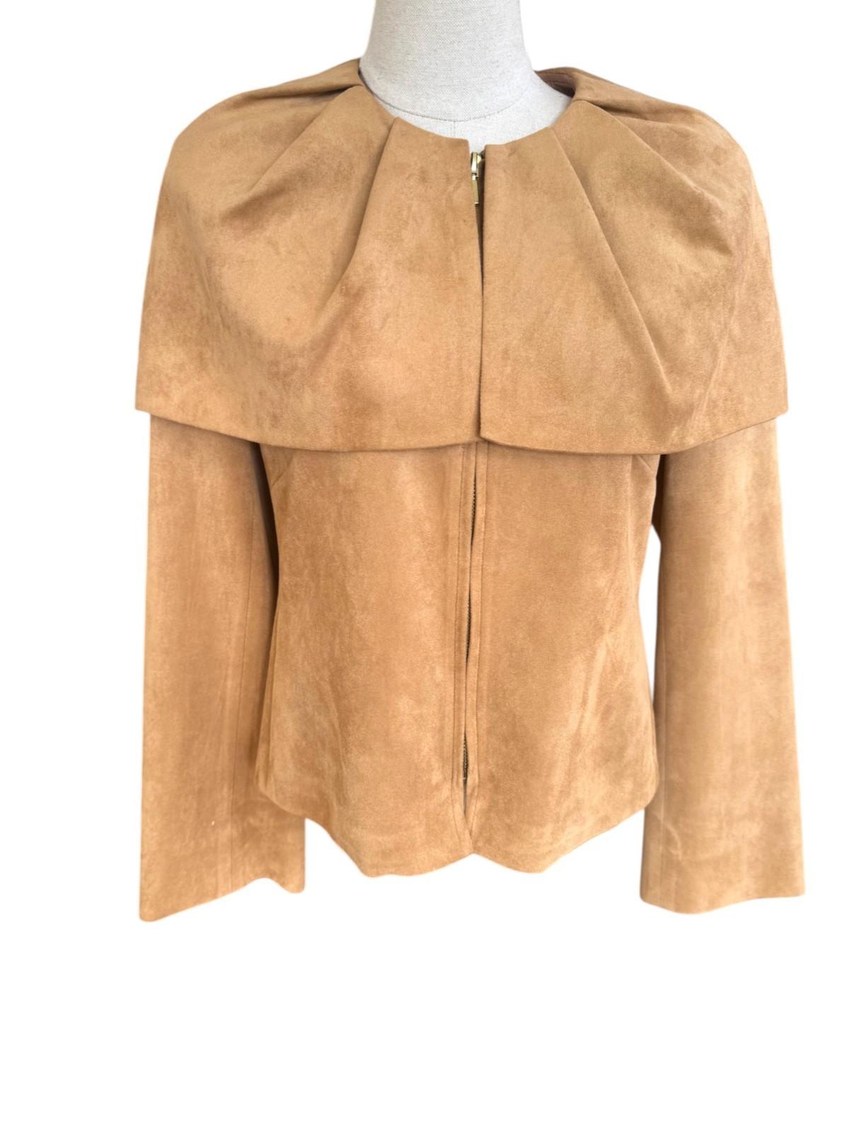 Carla Zampatti Suede-Effect Caped Jacket | Camel/Brown, Sz 10, Zipper, Lined