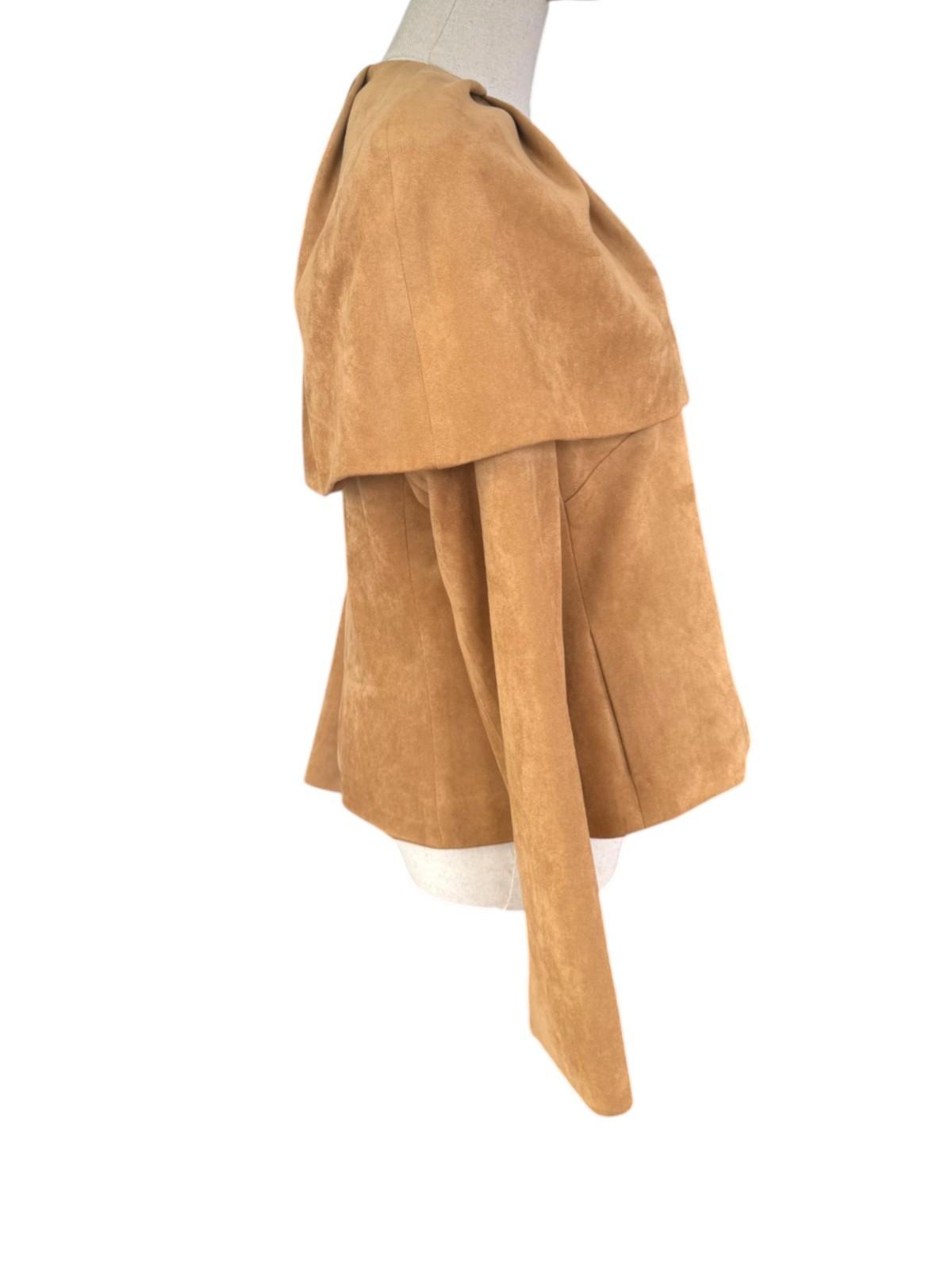 Carla Zampatti Suede-Effect Caped Jacket | Camel/Brown, Sz 10, Zipper, Lined