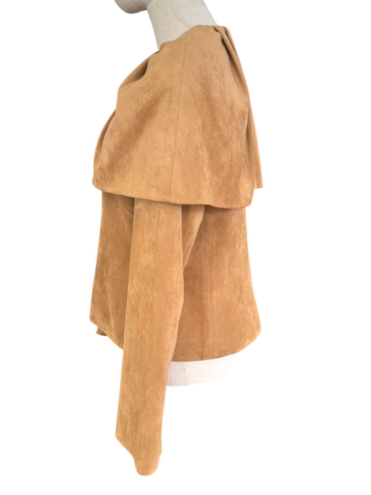 Carla Zampatti Suede-Effect Caped Jacket | Camel/Brown, Sz 10, Zipper, Lined