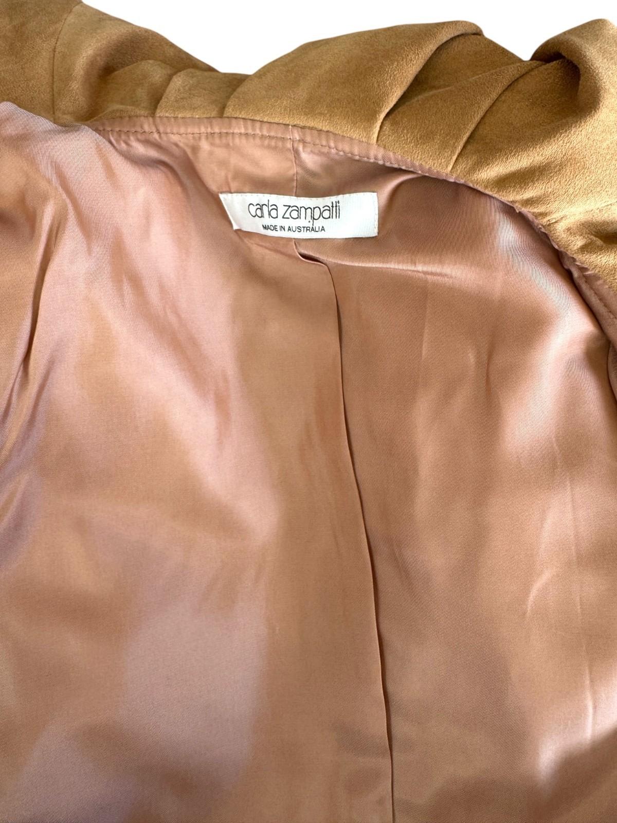 Carla Zampatti Suede-Effect Caped Jacket | Camel/Brown, Sz 10, Zipper, Lined