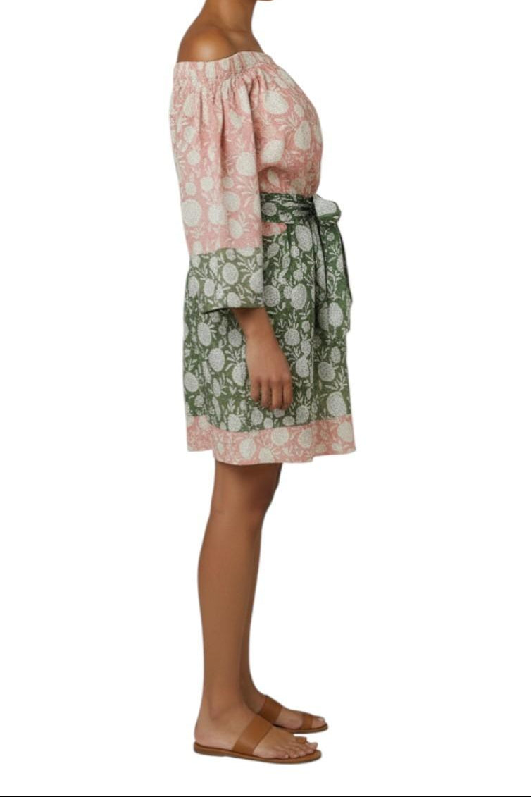 AI generated image of Woman wearing a floral dress with a white background