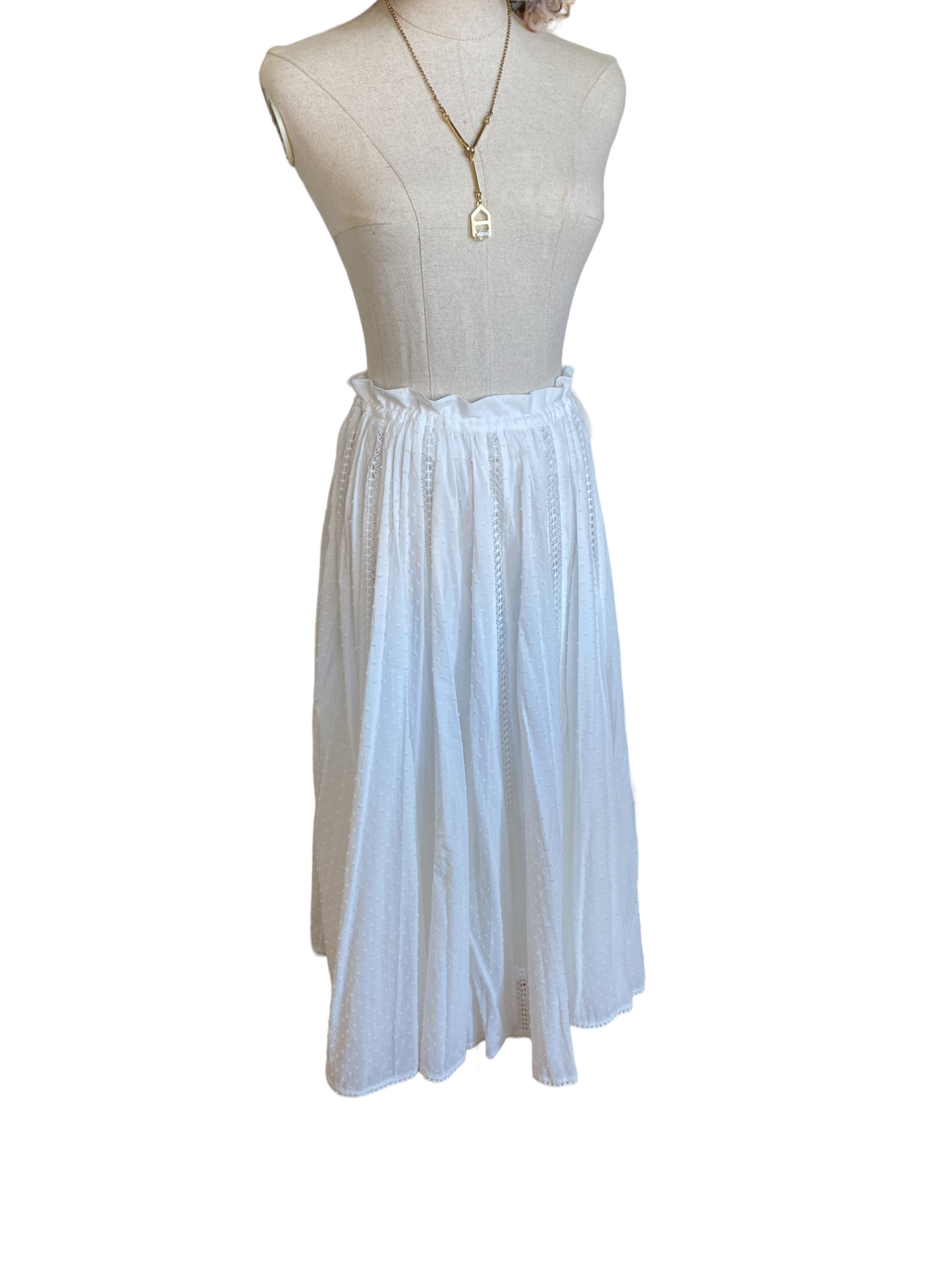Zimmermann Suraya Lace Insert Skirt | Midi, Fringe, Cotton, White, Dots $600 RRP