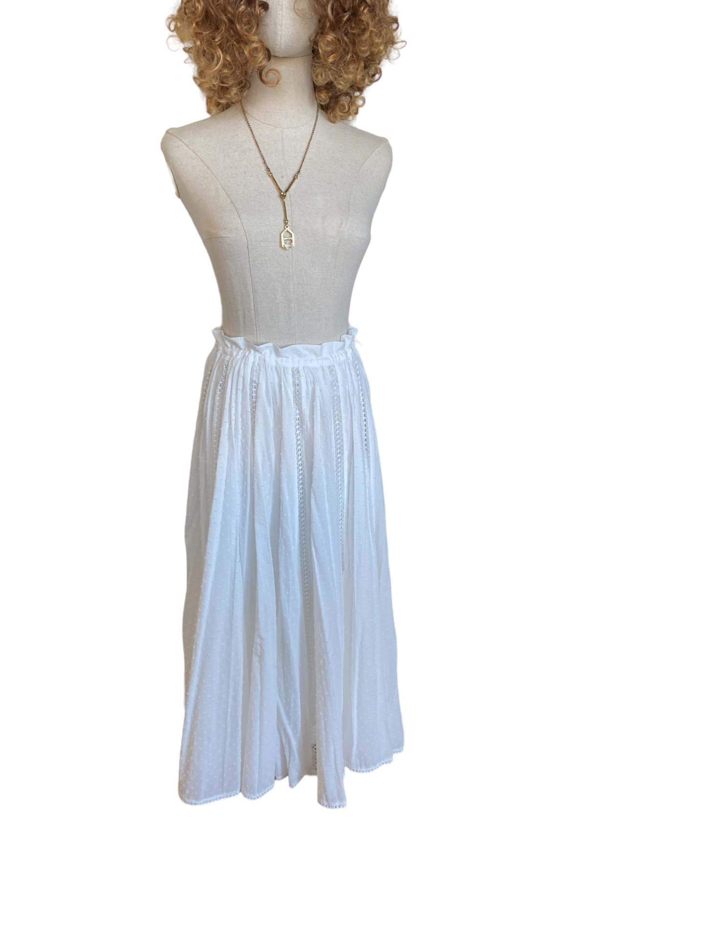 Zimmermann Suraya Lace Insert Skirt | Midi, Fringe, Cotton, White, Dots $600 RRP