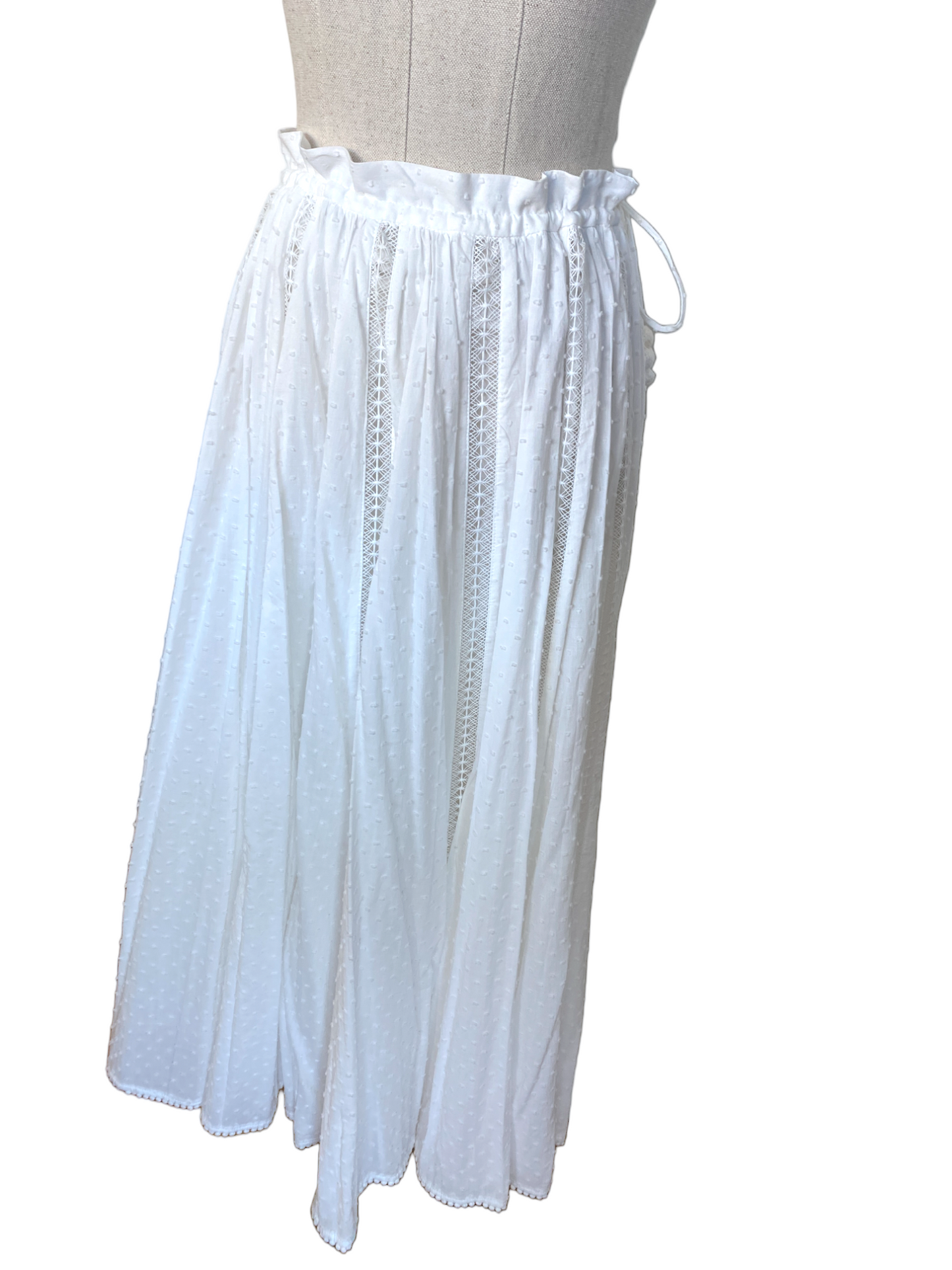 Zimmermann Suraya Lace Insert Skirt | Midi, Fringe, Cotton, White, Dots $600 RRP